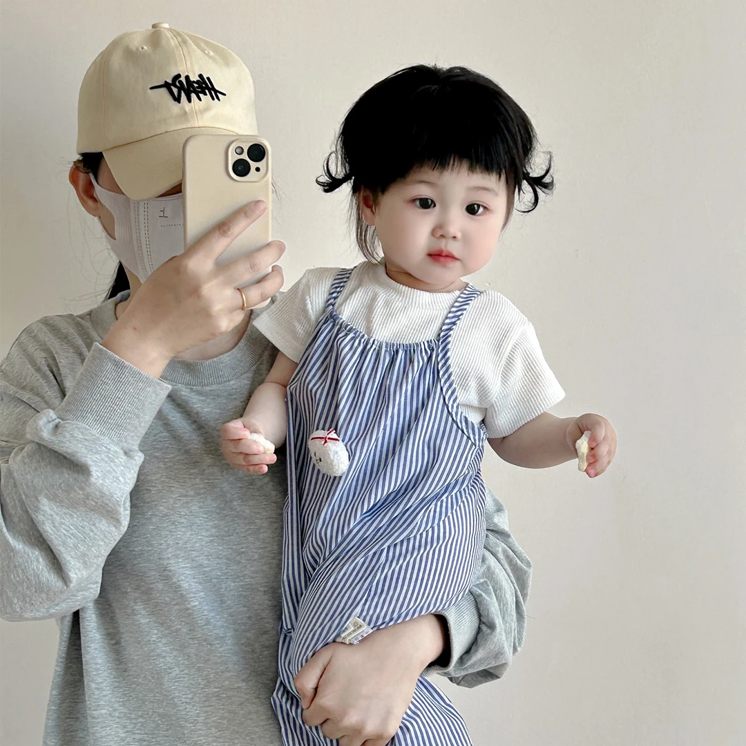 女宝宝条纹背带裤洋气儿童婴儿婴幼儿吊带连体衣婴童长爬Z1257