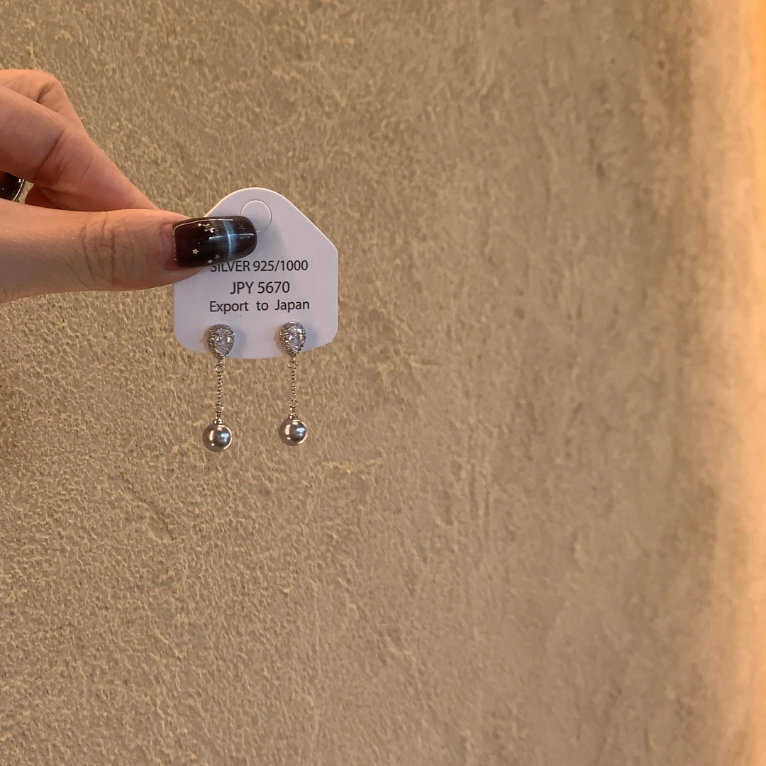合金锆石耳饰 水滴麻灰珍珠小众耳钉气质耳饰耳环2025新款高级感