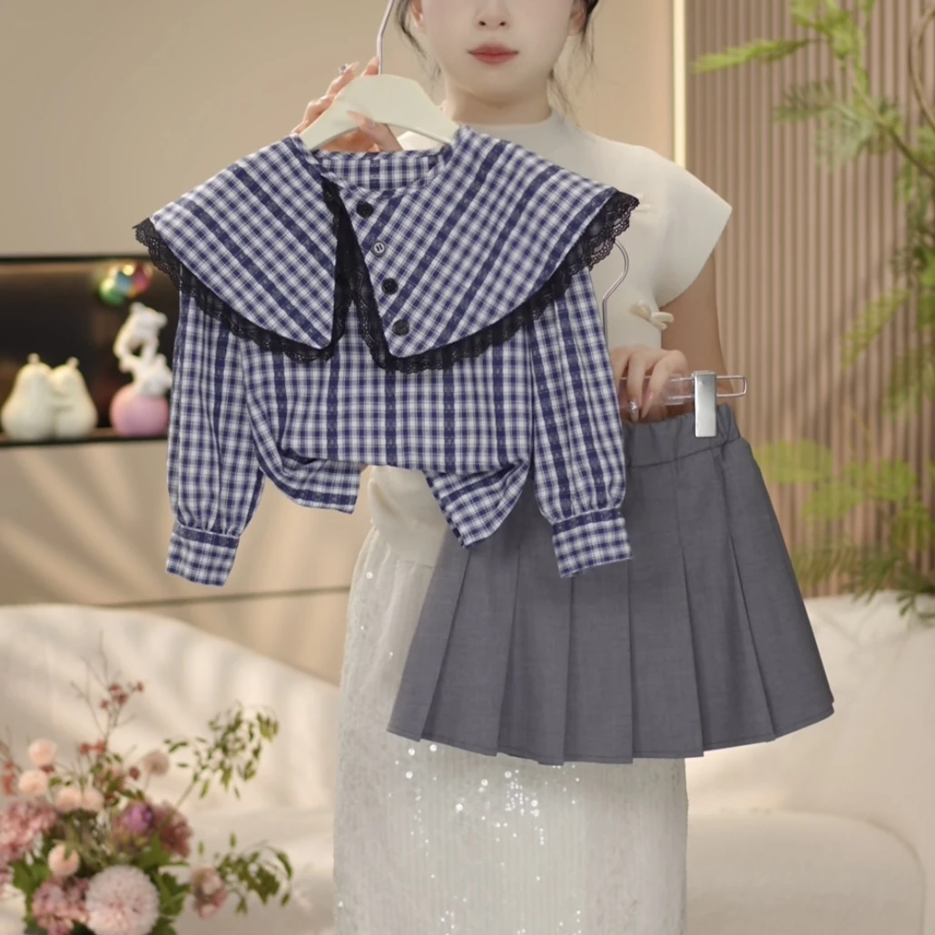 boboe/波波鹅女童夏季设计感时尚百搭新款套装衬衫+裙子--Y4330