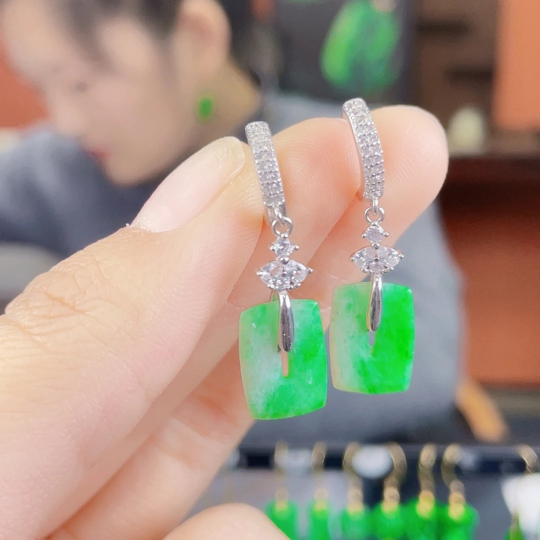 翡翠银S925镶嵌耳饰