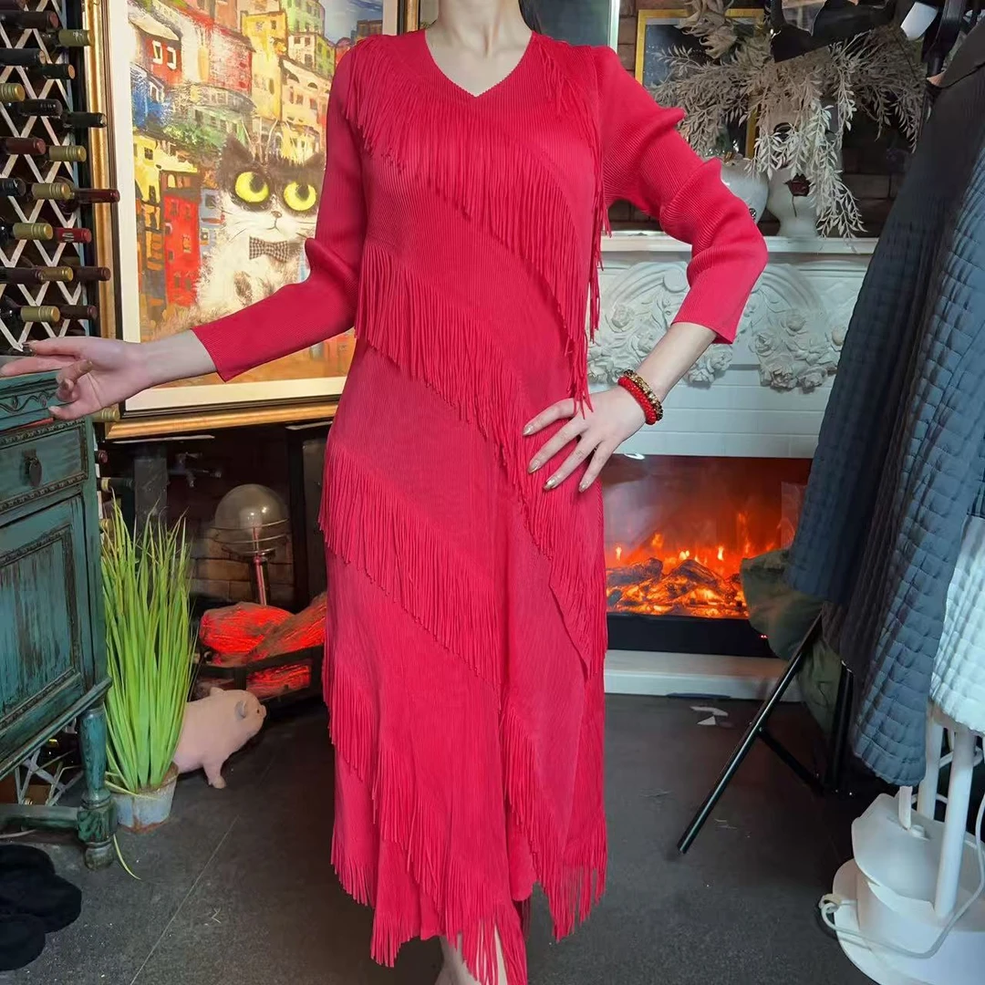 【清仓】欧洲站2025秋冬褶皱气质高档端时尚显瘦净版欧版连衣裙XY