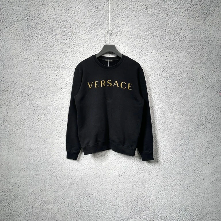 99新 VERSACE/范思哲 黑色胸前字母美杜莎黑金厚款加绒套头卫衣 S