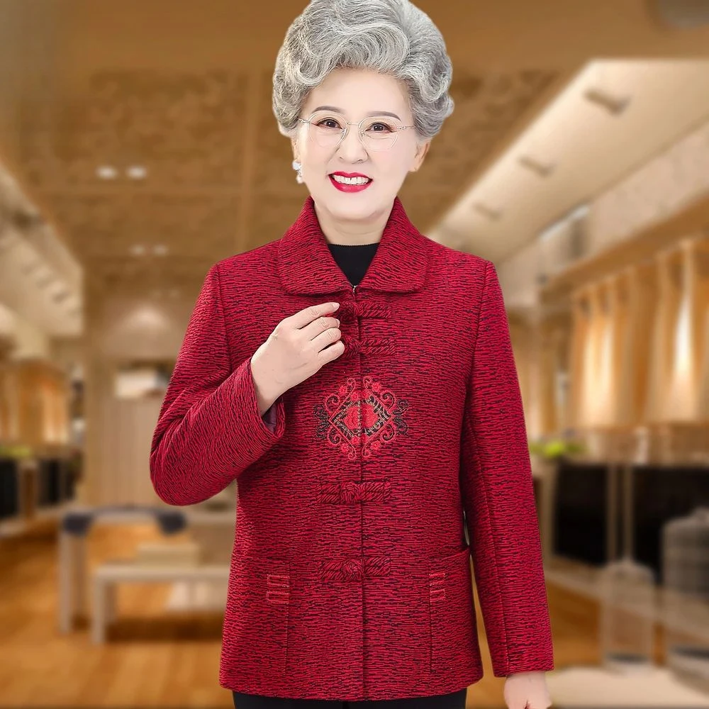 彩羊婚礼奶奶外套中老年人秋季女妈妈本命年红色老人唐装喜