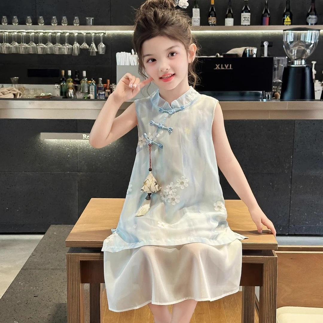新中式女童公主裙儿童国风连衣裙子6-12岁潮款高级感海边度假衣服
