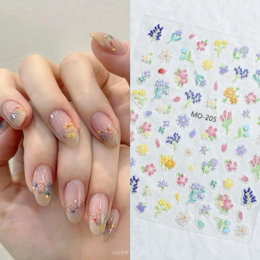 春日浮雕彩绘立体美甲贴纸小清新油画野花简约抖音指甲贴纸装饰