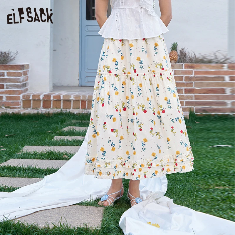 妖精的口袋满印碎花田园度假半身裙2025早春新款气质中长款百搭