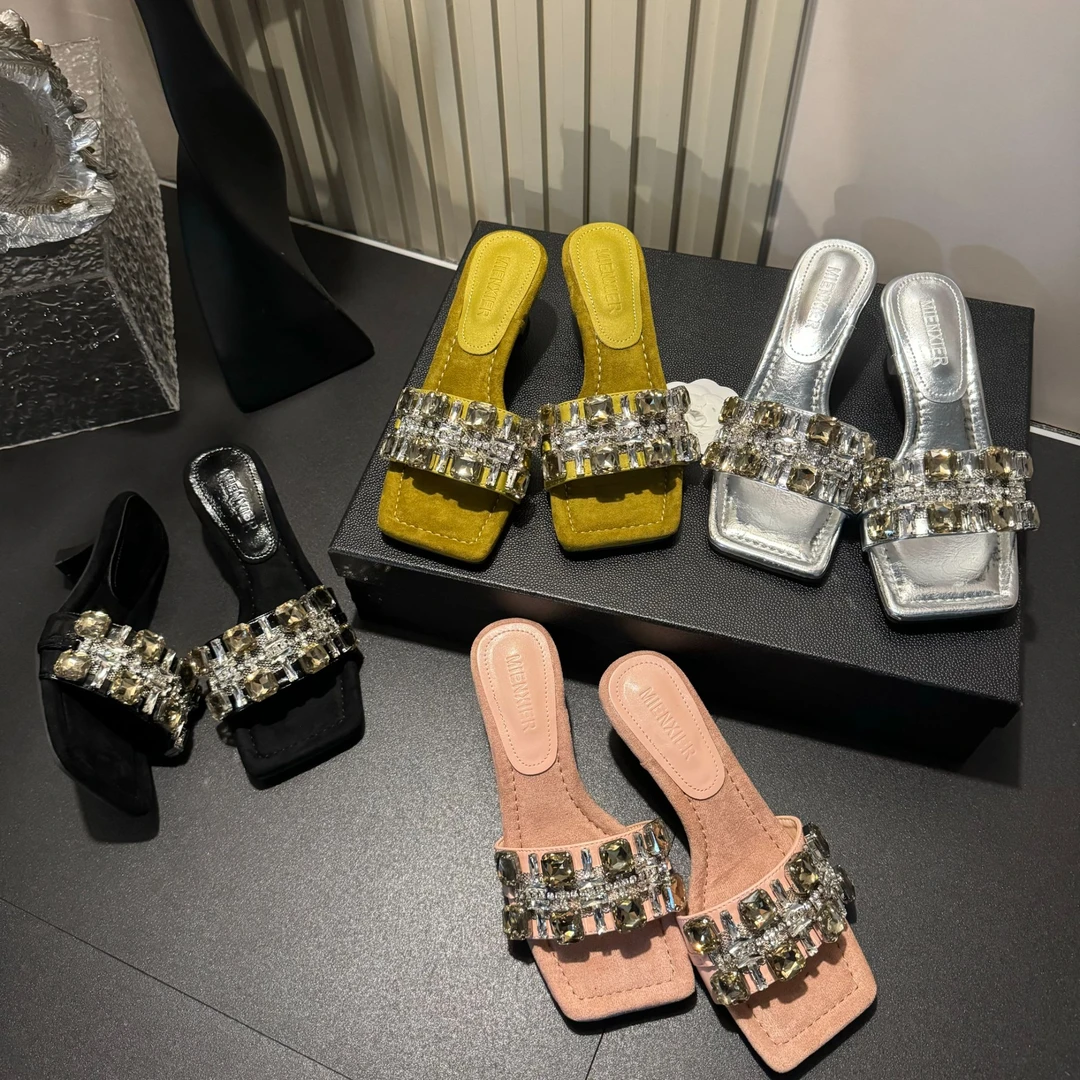 【现现】夏季新款璀璨亮眼水钻舒适百搭绝美小众设计款爆款凉拖-5CM