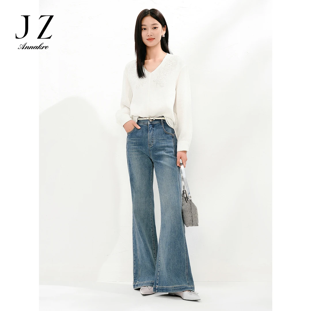 玖姿安娜蔻休闲丹宁风cleanfit宽松直筒牛仔裤女2025春季新款