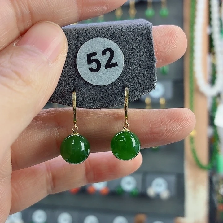 和田玉18K金镶嵌耳饰