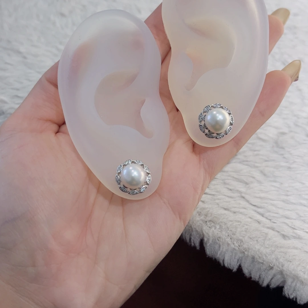 银S925镶嵌淡水珍珠耳饰