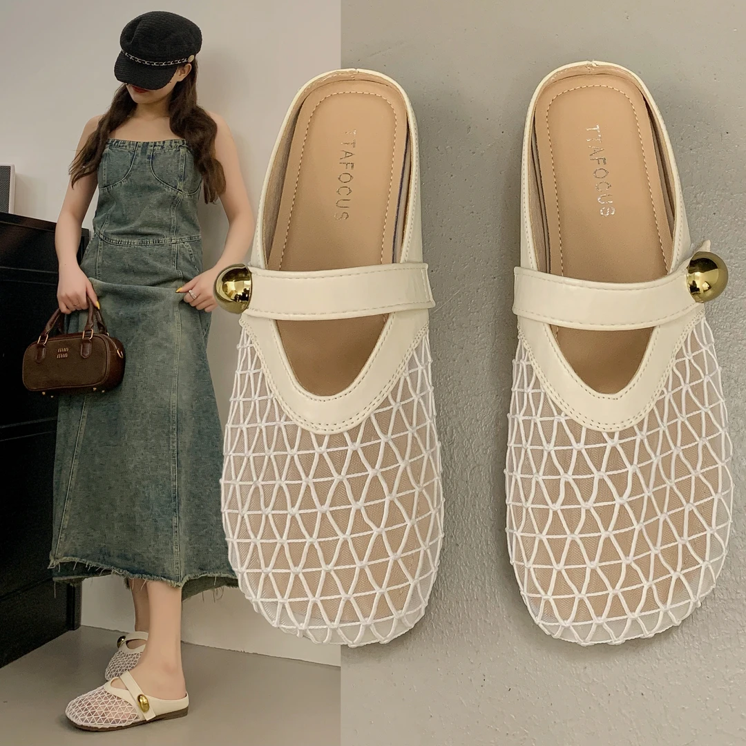 复古包头半拖鞋女2025新款夏季外穿时尚镂空编织罗马博肯凉拖鞋女
