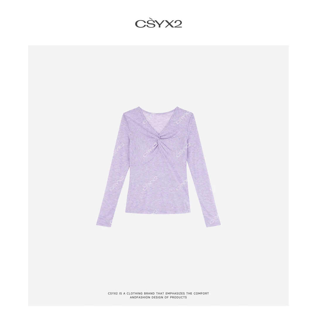 CsyX2-2025S/S早秋新款“紫蔷薇”纽结长袖T恤CZ5CT001