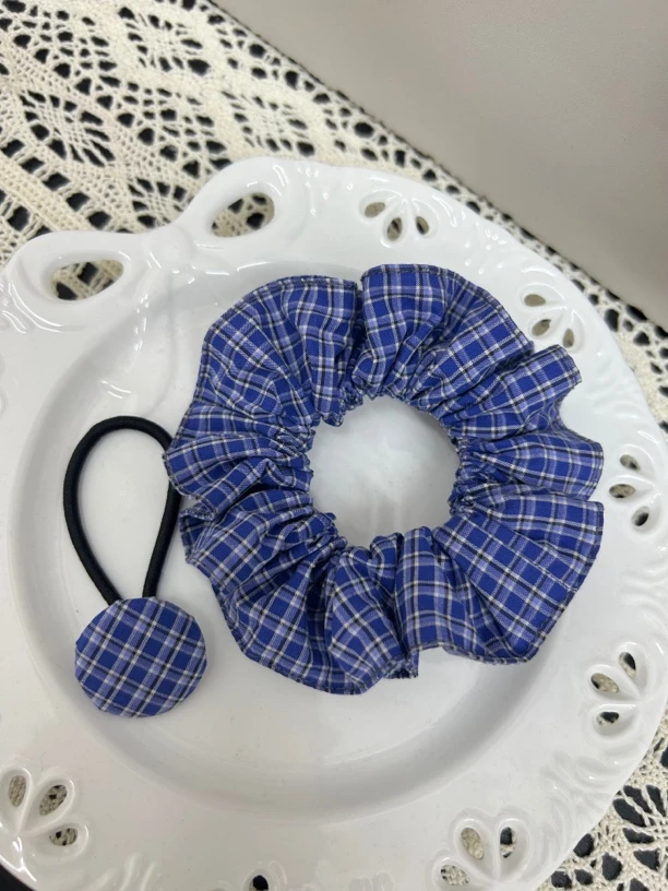 韩系ins 复古蓝色原创设计发绳女紫色日韩发圈甜美风