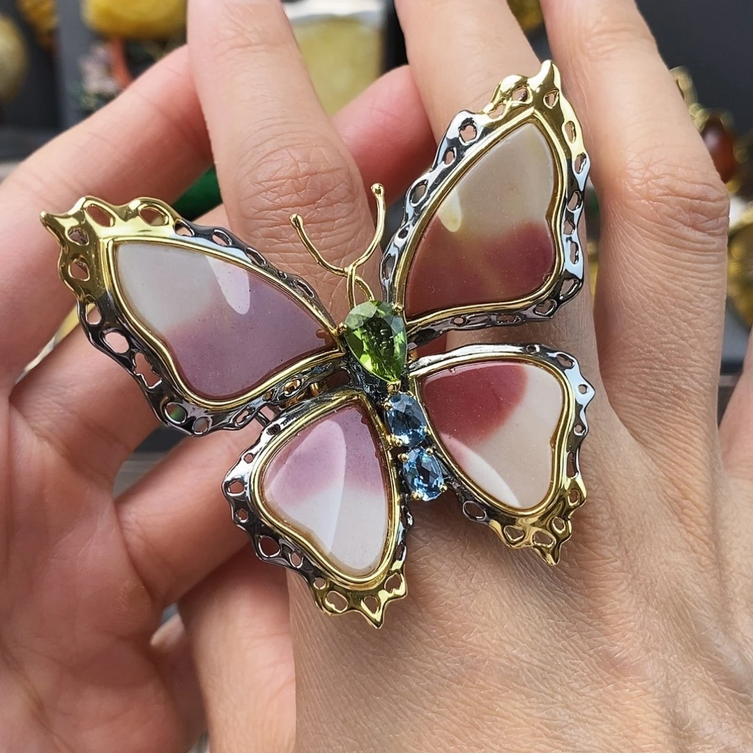 玛瑙/玉髓银S925镶嵌戒指戒指胸针吊坠三用