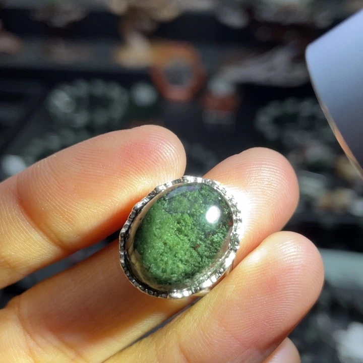 银S925镶嵌戒指水晶绿幽灵戒指