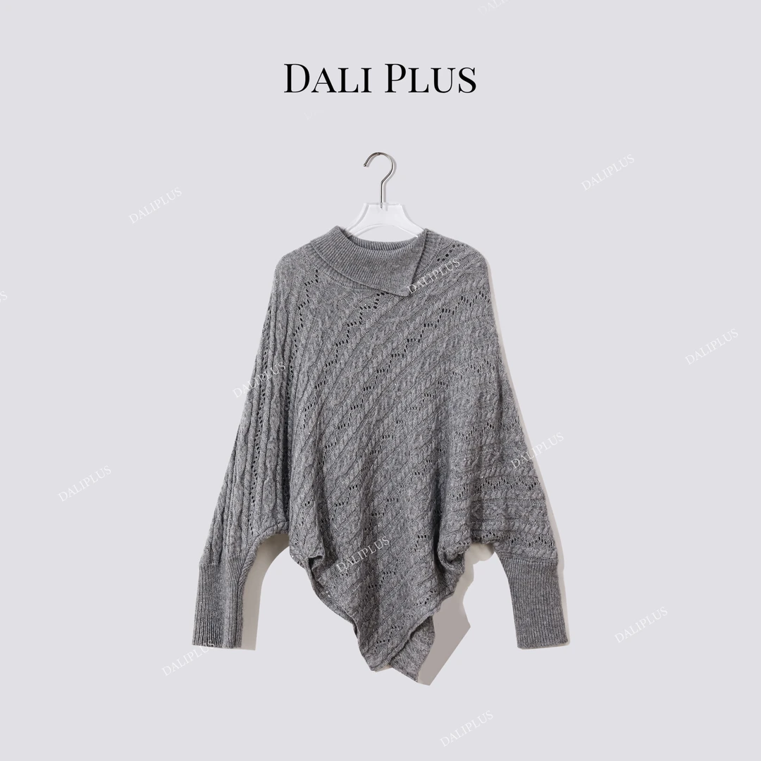 DALI PLUS“山羊绒斗篷针织”不规则设计法式长袖毛衣-D5CK2164