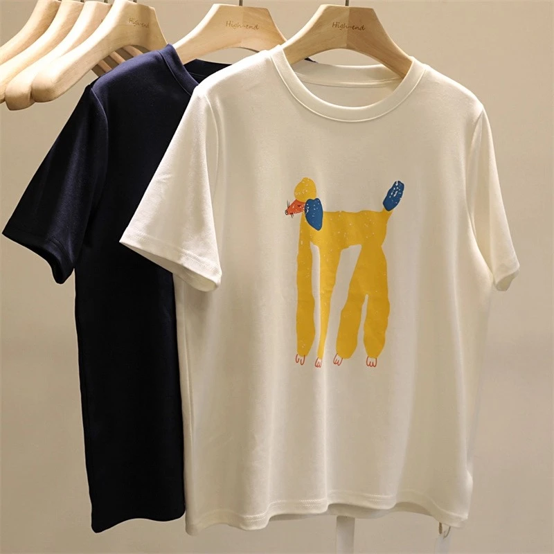 胖mm300斤卡通印花圆领短袖T恤女2025夏季休闲宽松百搭打底上衣