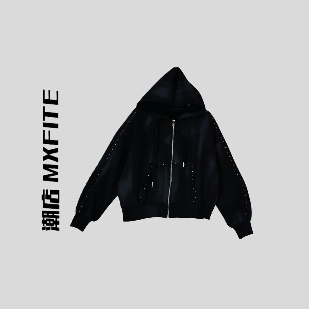 MXFITE潮店秋季新款个性潮酷街头铆钉连帽长袖外套（ZHQ52709）