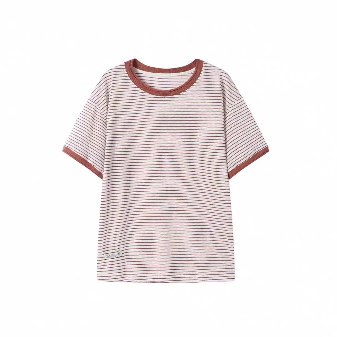 REREK 设计师品牌25春夏新款时尚休闲百搭复古条纹短袖T恤时尚女