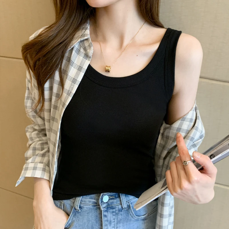 新人福利吊带背心女防走光内搭螺纹宽边内外穿百搭无袖上衣打底