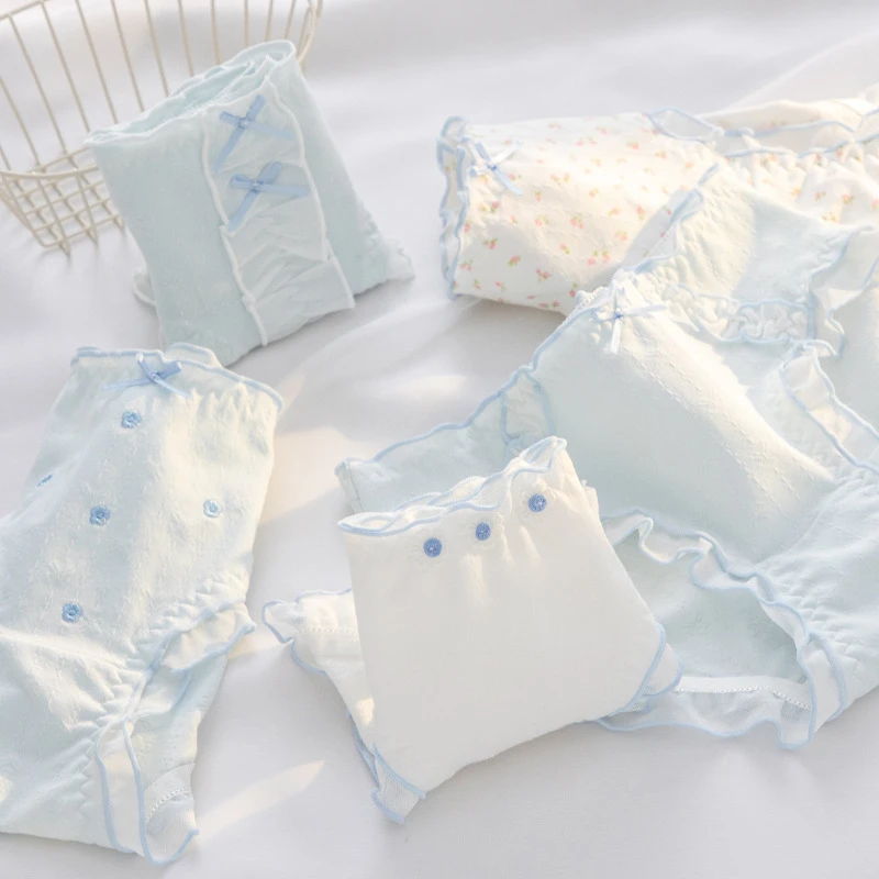 【3条装】清新蓝系甜美内裤女士A类婴儿棉10A抗菌裆透气少女三角裤