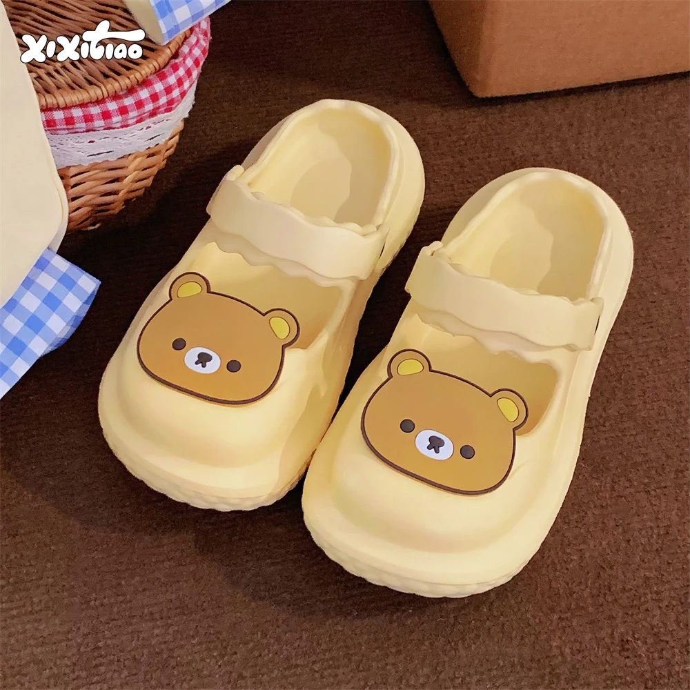 细细条 可爱小熊软萌lolita鞋包头拖鞋女夏厚底百搭度假沙滩凉鞋