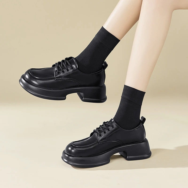 6202乐福鞋春秋新款百搭时尚鞋春季单鞋圆头学院风女厚底乐福鞋黑