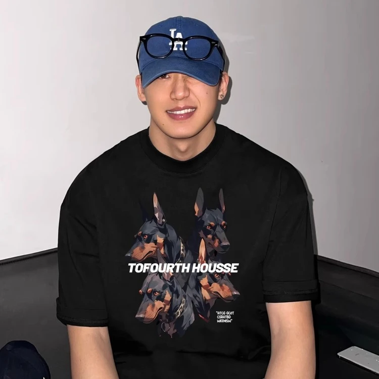 HIP潮牌美式vintage短袖T恤男国潮复古重磅纯棉高街宽松半袖上衣