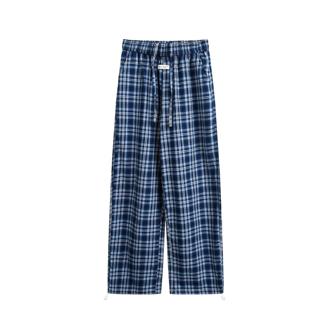 BINFU2025年格子蓝色休闲长裤