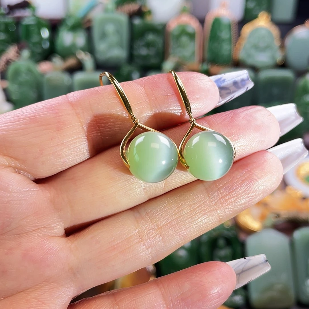 和田玉耳坠18K金镶嵌