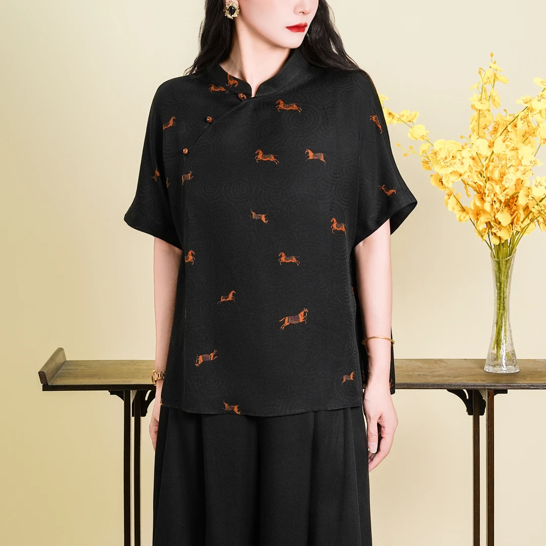 【唐三彩】2025新款新中式香云纱莨纱大码上衣