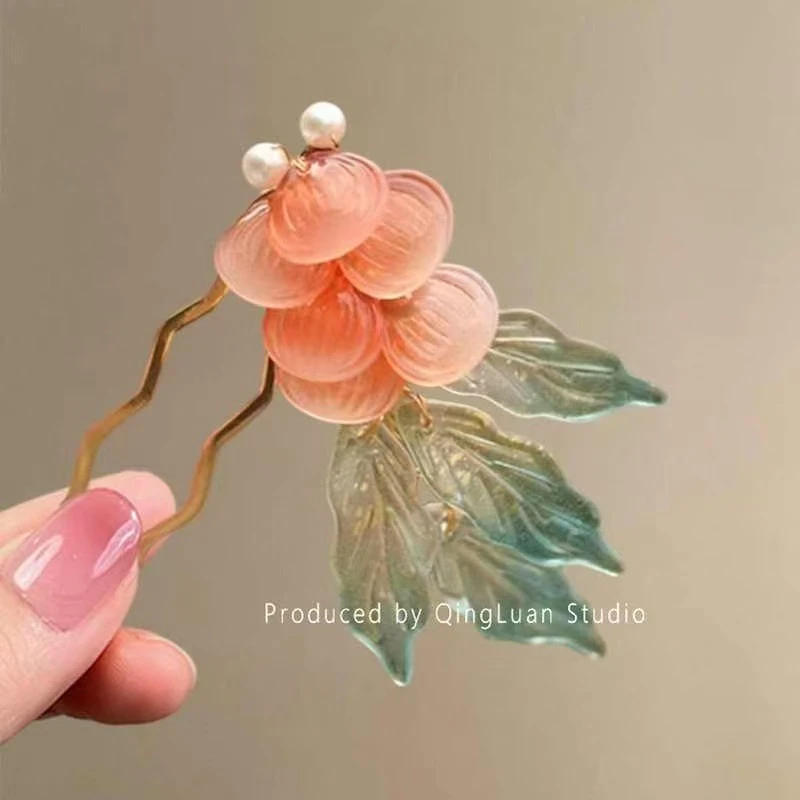 鱼影舞~超仙金鱼琉璃发夹中式国风侧边碎发夹复古u型发簪旅行发卡