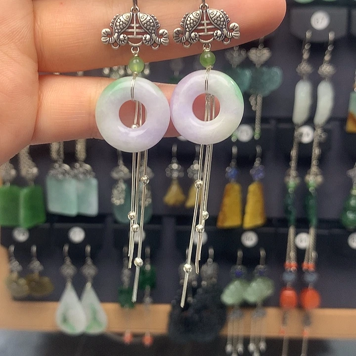 翡翠银S925镶嵌耳饰*层44444