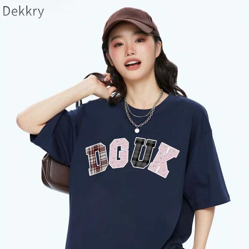 Dekkry日常短袖夏季印花圆领T恤美式休闲字母宽松型欧美简约