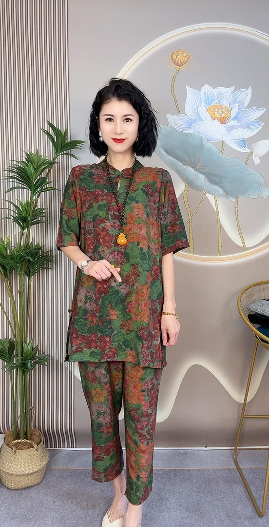 新款古韵经典时尚洋气休闲宽松显瘦大码中老年套装