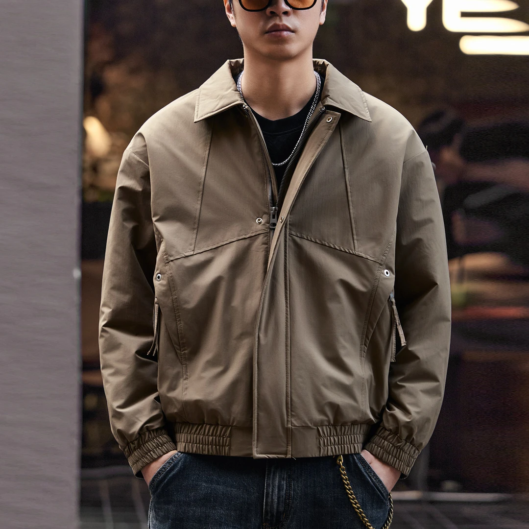 格蓝鹿高端休闲简约翻领工装夹克男户外棉衣宽松通勤保暖棉袄外套