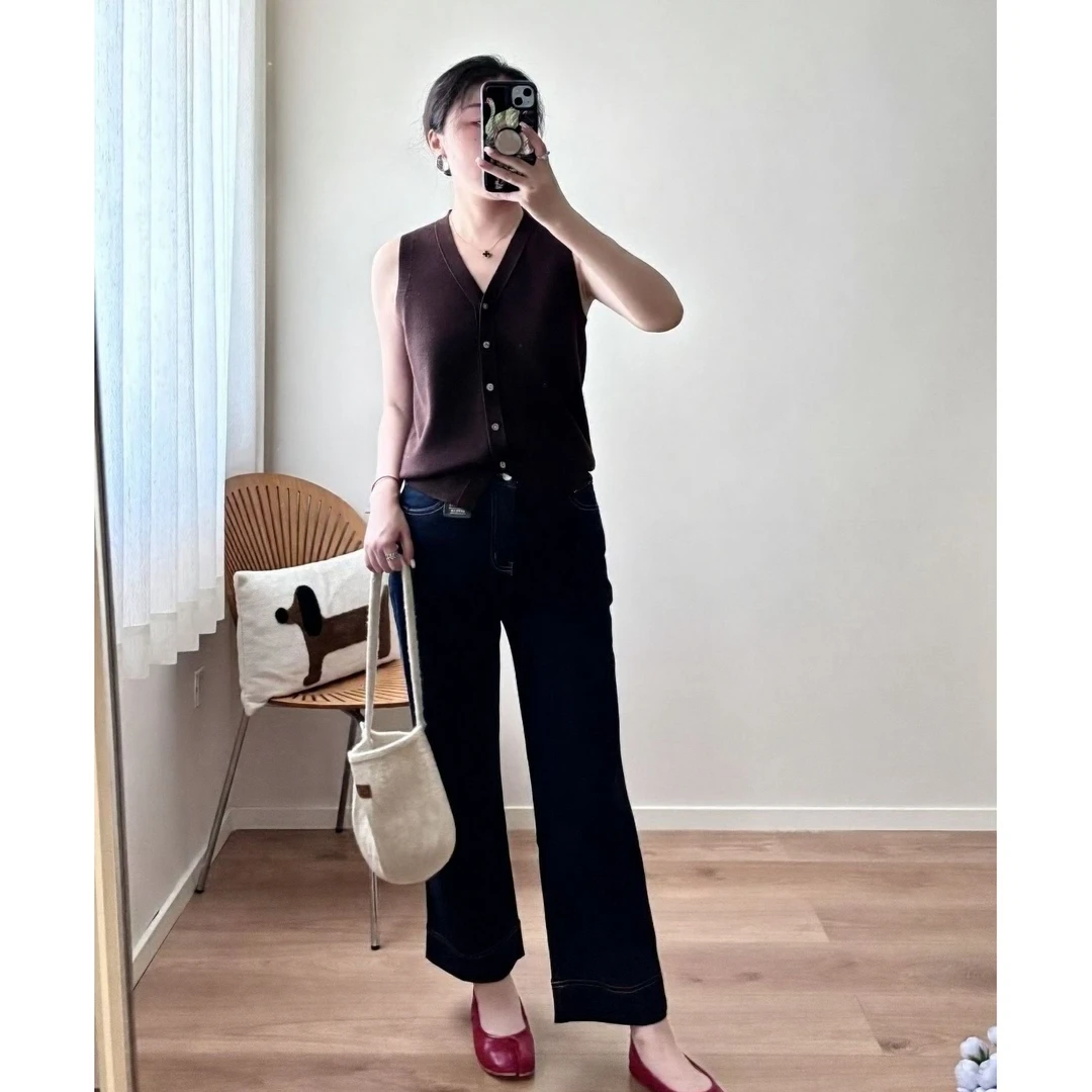 韩版小个子高腰显瘦直筒牛仔裤女2025早秋新款百搭休闲阔腿九分裤