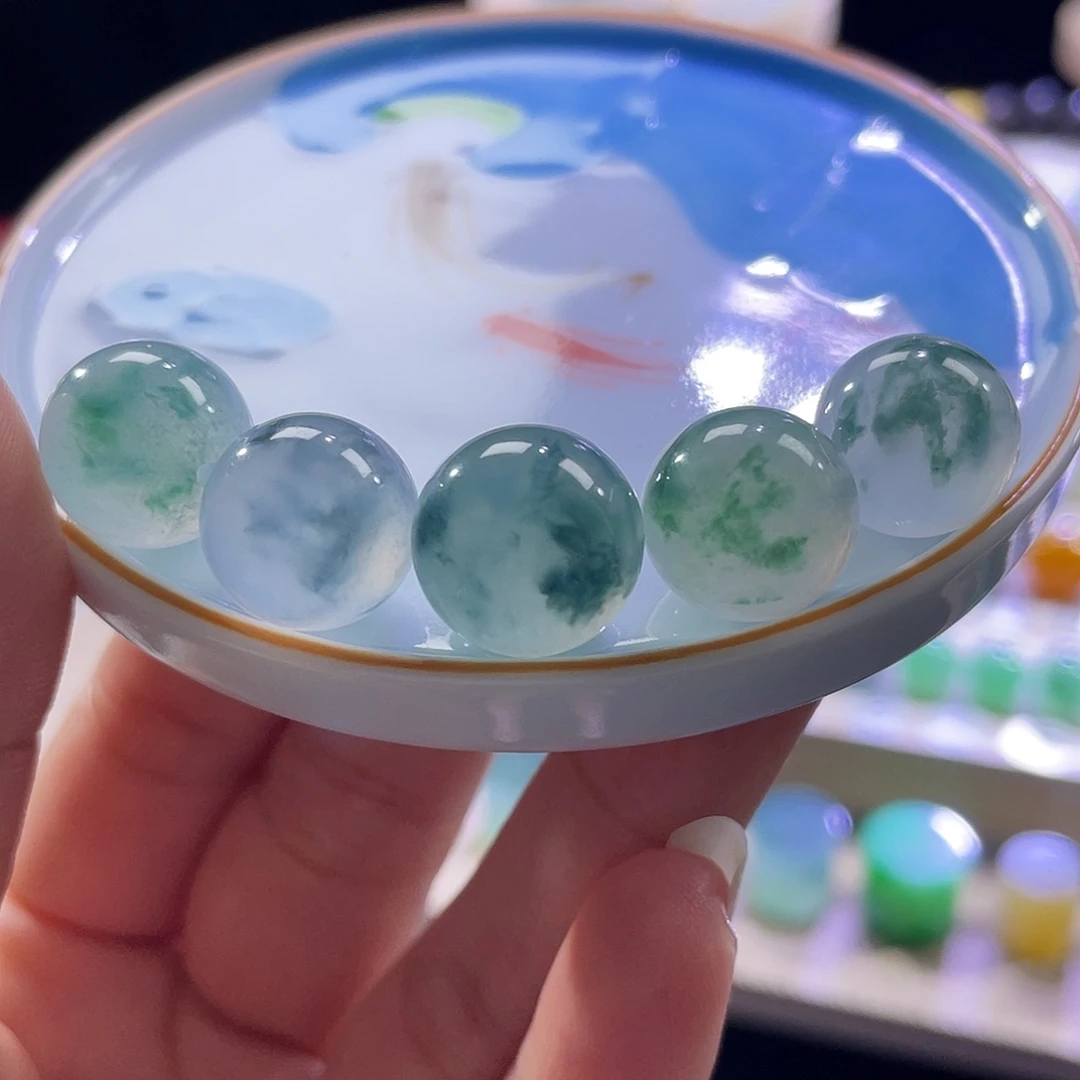 散珠翡翠展示勿拍缅甸翡翠a货卡1213一组走冰飘花