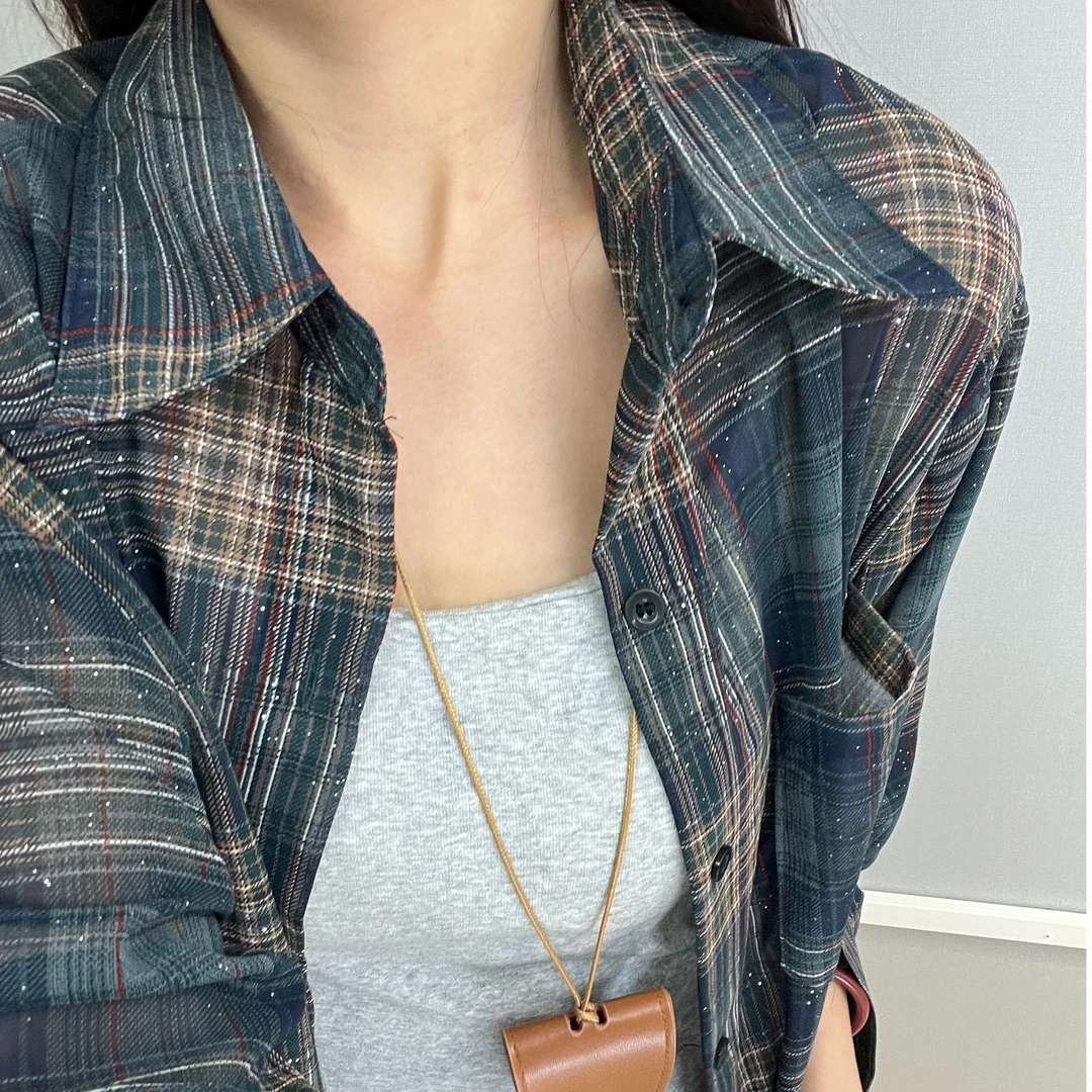 【时尚珠光】格子格纹夏季防晒透气长袖休闲风女款衬衫格子复古