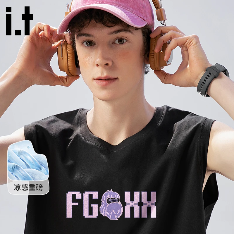 it FINGERCROXX情侣印花背心男士夏季外穿凉感无袖t恤多巴胺坎肩