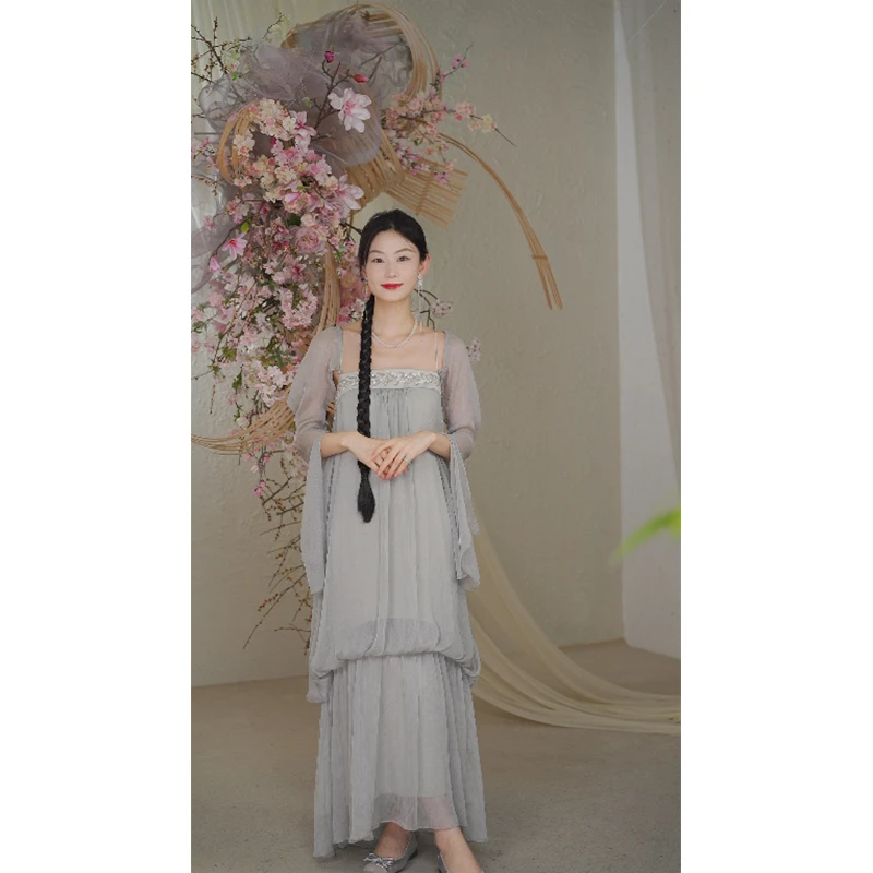 泊风ozen【水母游仙】设计师原创汉服中长裙吊带连衣裙古风水母裙