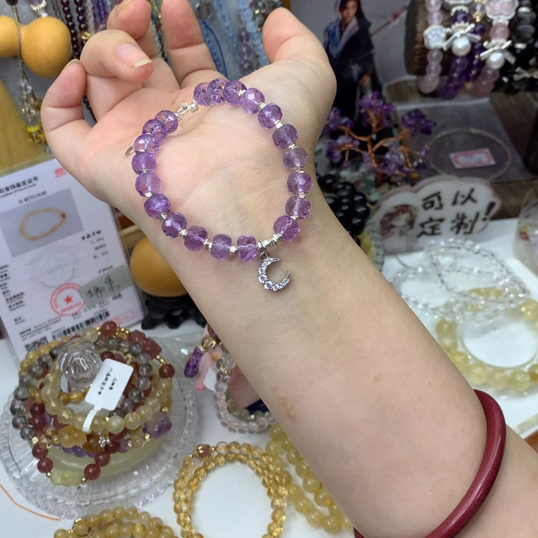 水晶手链未镶嵌六**麻切面巴西紫水晶
