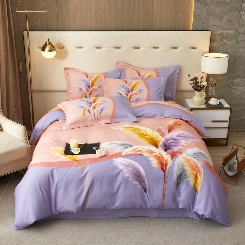 大版全棉磨毛四件套100纯棉床上用品四季简约花卉款被套罩床单4