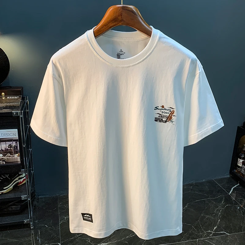 U&PURA白色男款T恤2025年简约印花宽松短袖体恤衫100全棉夏季衣服