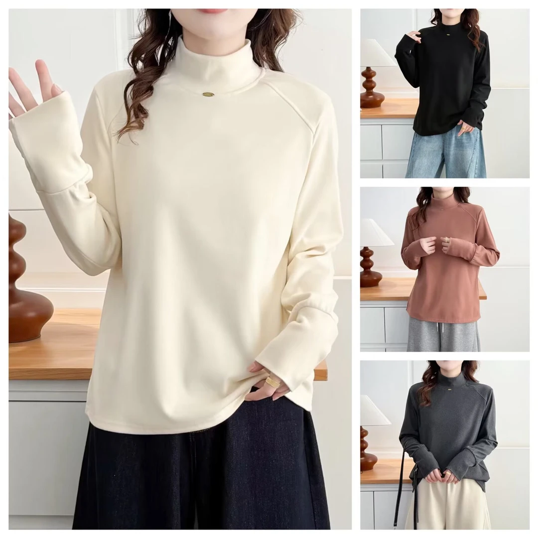 100-200斤大码女装胖mm秋冬新款双面绒加厚保暖半高领打底T恤891