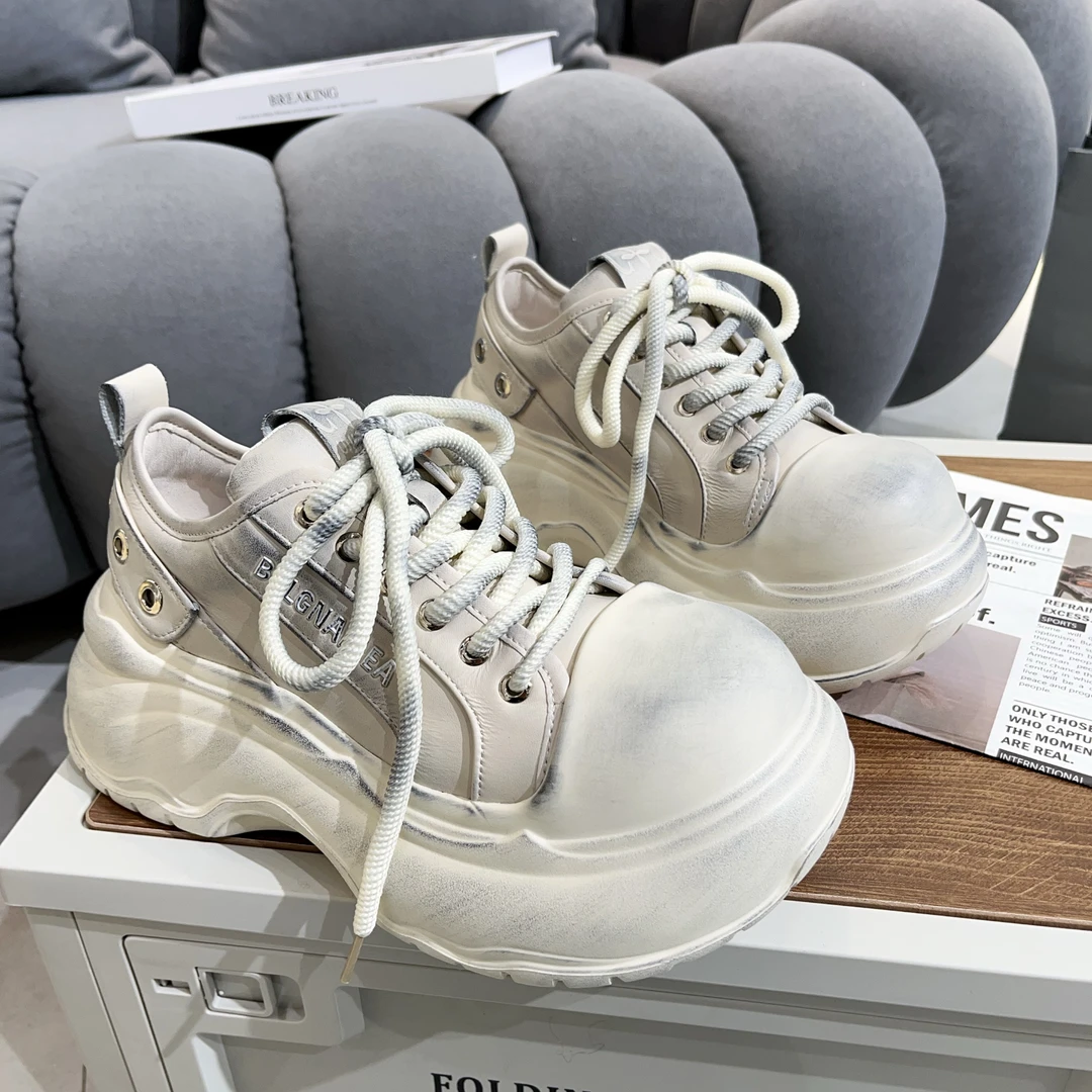 【小涵家】2025春季新款欧洲站时尚潮流擦色厚底7cm增高休闲鞋ins