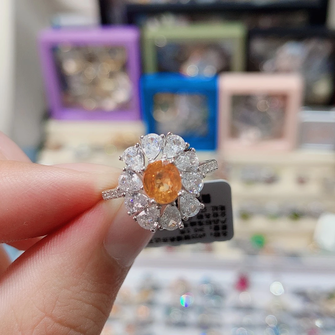 石榴石（芬达石）戒指银S925镶嵌