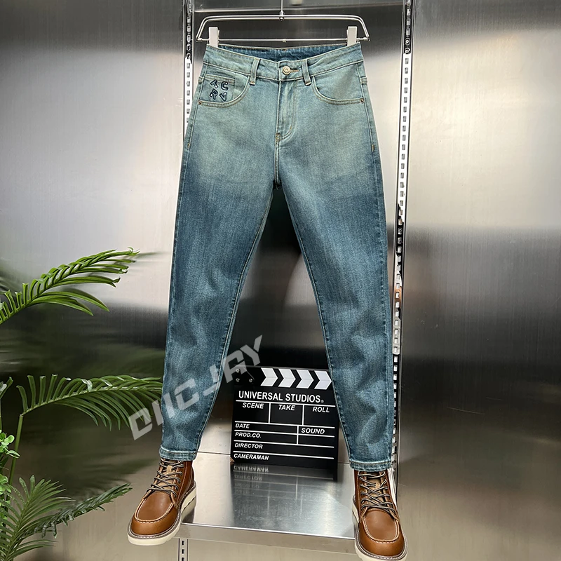 【现货】男装秋冬新款美式高端复古直筒细节图案时尚百搭牛仔裤男