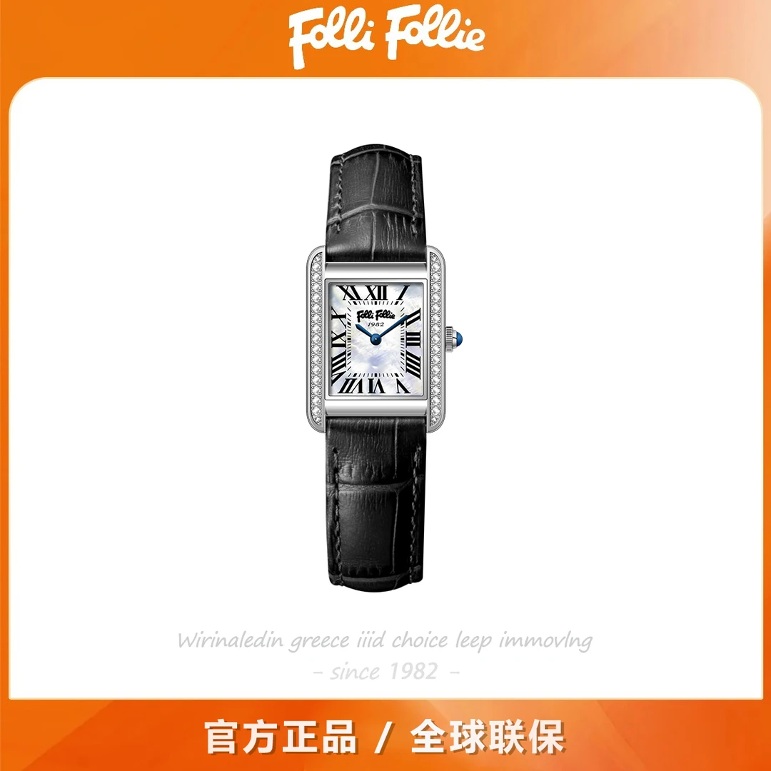follifollie轻奢气质百搭皮带女士腕表经典方形手表防水小方表