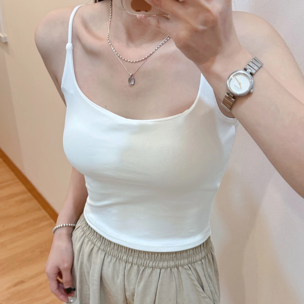 辣妹春夏季新款吊带背心女时尚自带胸垫简约纯色修身显瘦打底上衣